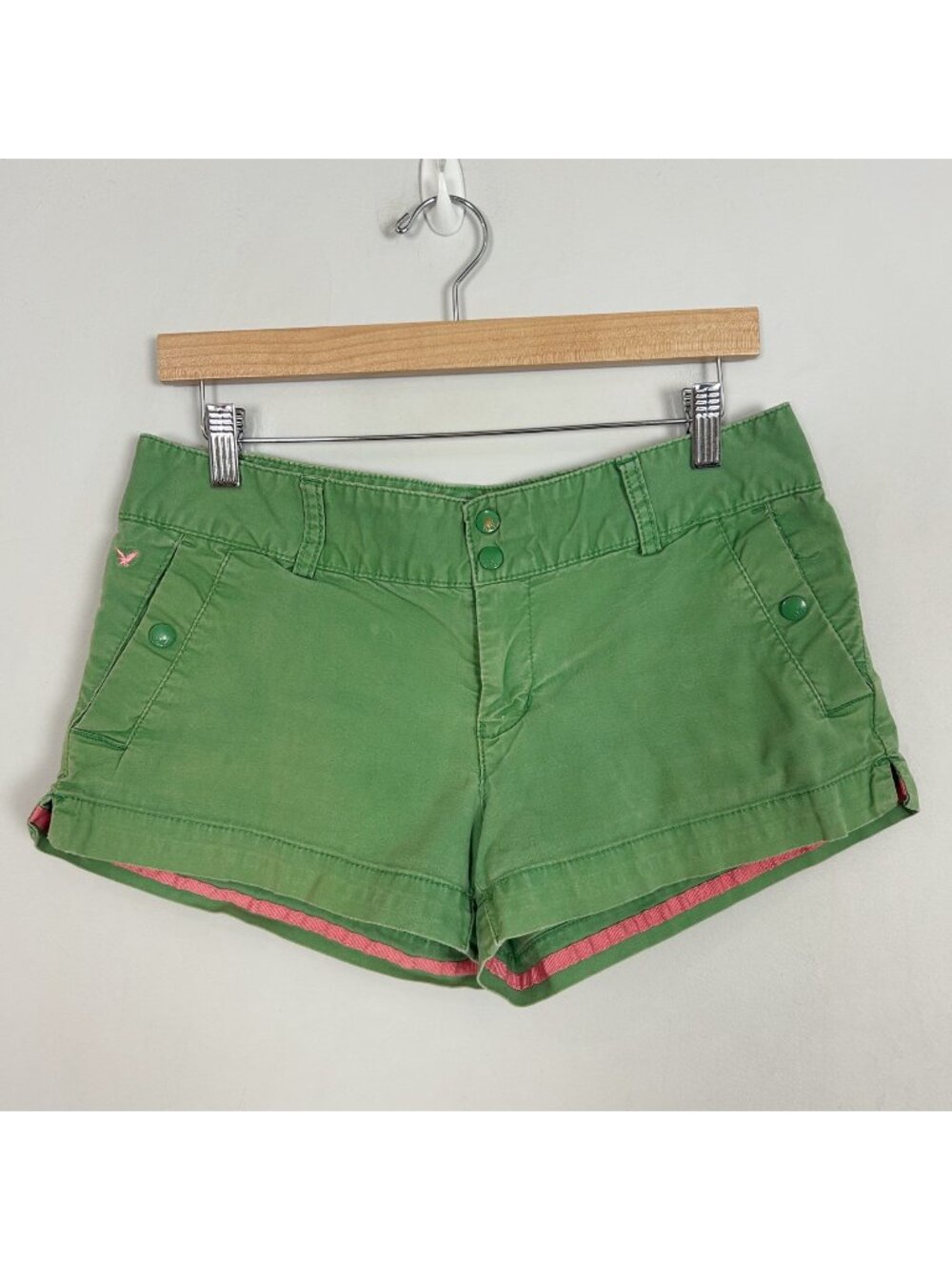 Y2K 2000s‎ American Eagle Micro Shorts Green Snap Closure Size 6 Women's